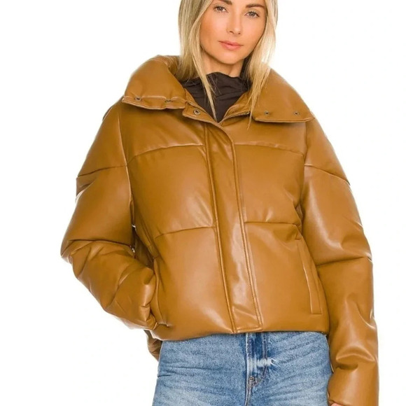 Free People Apparis Jemma Puffer Jacket Bomber Coat in Cognac Brown - Picture 3 of 11